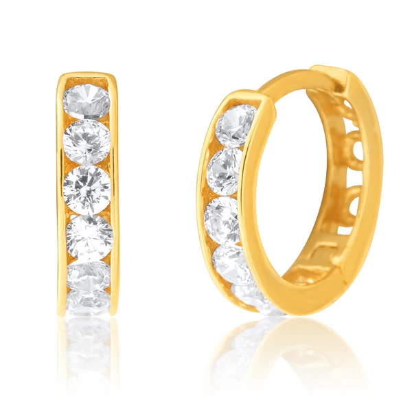 9ct Yellow Gold White Zirconia 10mm Huggies – Shiels Jewellers