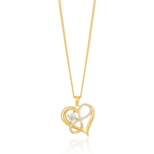 9ct Yellow Gold Zirconia Infinity & Heart Pendant – Shiels Jewellers