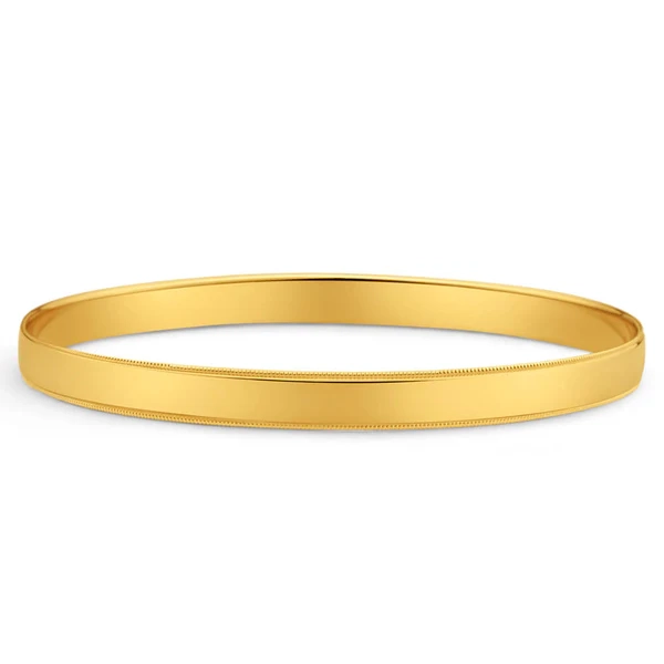 9ct Yellow Solid Gold 6mm x 65mm Edge Milgrain Engraved Banlge – Shiels Jewellers