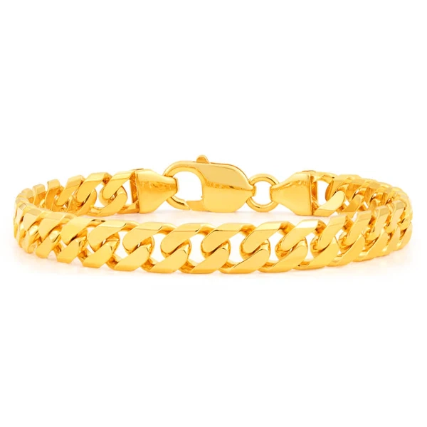 9ct Yellow Solid Gold Heavy Curb Bevelled 21cm Bracelet 200 Gauge – Shiels Jewellers