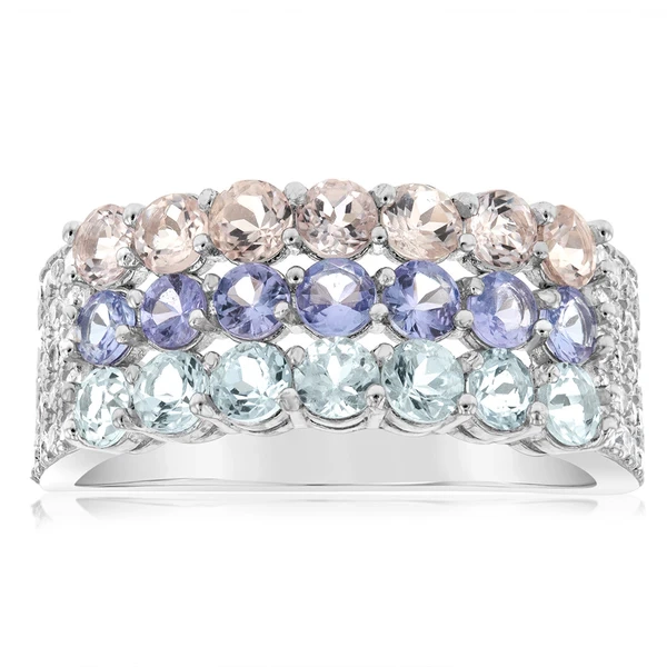 Aquamarine, Morganite, Tanzanite & White Zirconia Ring Set in Silver – Shiels Jewellers