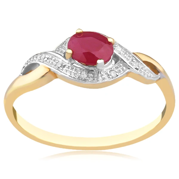 Created Oval Shape Ruby 5x4mm With Diamonds in 9ct Yellow Gold – Shiels Jewellers