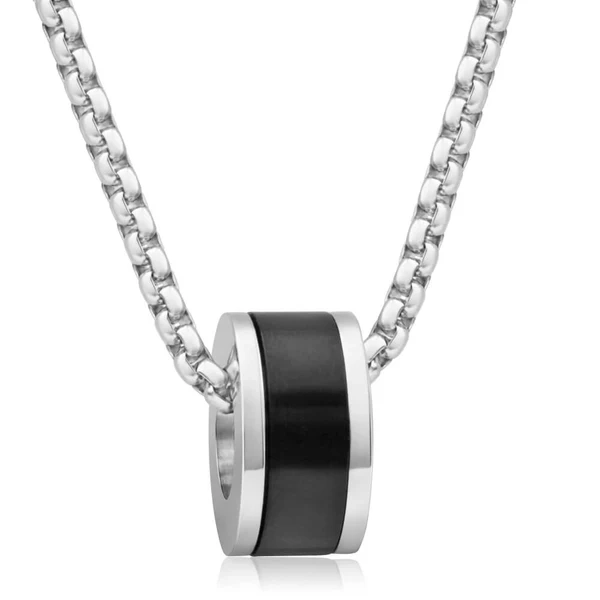 Forte Stainless Steel Black Round Pendant With 55cm Chain – Shiels Jewellers