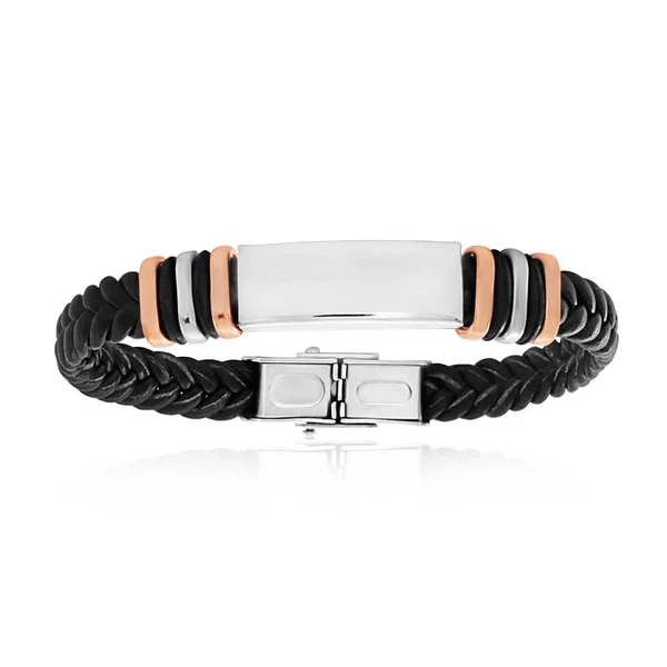 Forte Stainless Steel Leather 19.5cm Fancy Bracelet – Shiels Jewellers