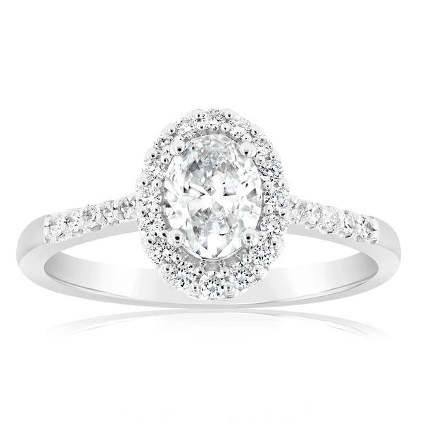 Luminesce Lab Grown 18ct White Gold 1 Carat Diamond Oval Halo Ring – Shiels Jewellers