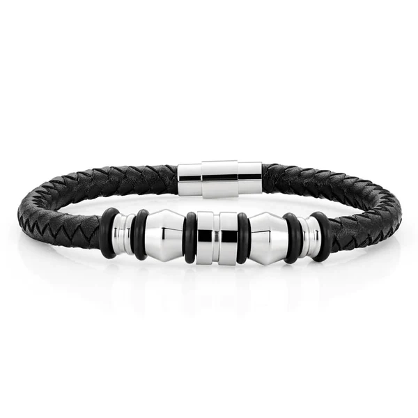 Stainless Steel 'Forte' Black Woven Gents Leather Bracelet – Shiels Jewellers