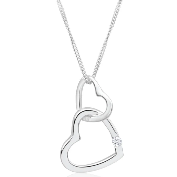 Sterling Silver Cubic Zirconia Double Open Heart Pendant With 45cm Cha – Shiels Jewellers