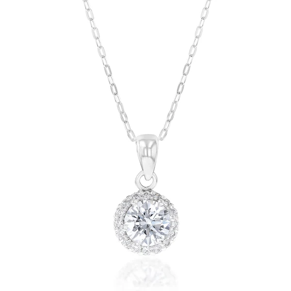 Sterling Silver Cubic Zirconia Halo Pendant On 45cm Chain – Shiels Jewellers