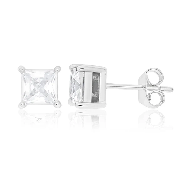 Sterling Silver Cubic Zirconia Princess Cut 5mm Stud Earrings – Shiels Jewellers