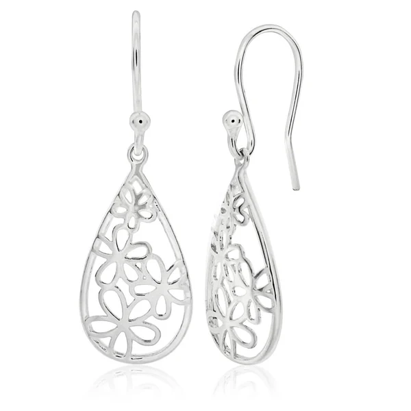 Sterling Silver Fancy Flower Drop Earrings – Shiels Jewellers