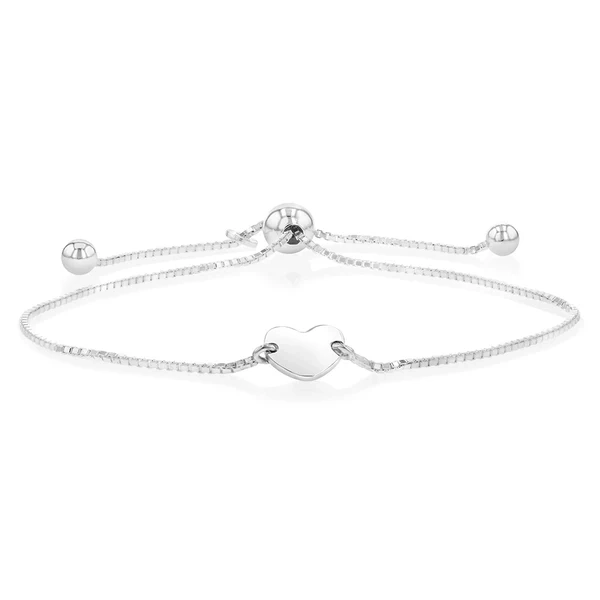 Sterling Silver Heart Disc Adjustable Friendship Bracelet – Shiels Jewellers