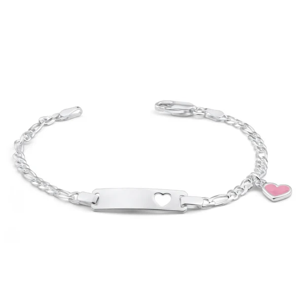 Sterling Silver Pink Enamel Heart ID Bracelet 17cm – Shiels Jewellers