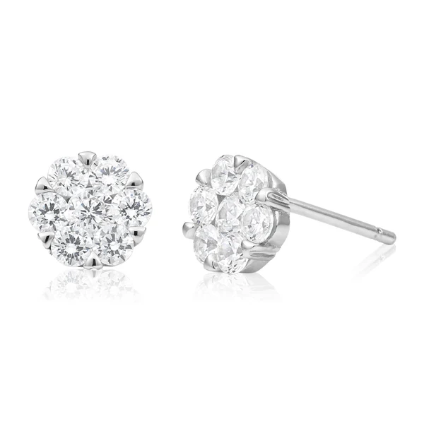 Sterling Silver Rhodium Plated Cubic Zirconia Flower Stud Earrings – Shiels Jewellers