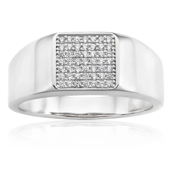 Sterling Silver Rhodium Plated Cubic Zirconia Signet Ring – Shiels Jewellers