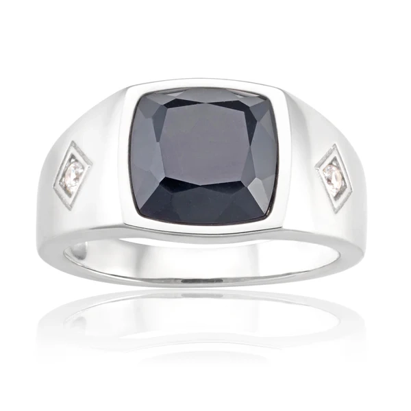 Sterling Silver Rhodium Plated Onyx and Zirconia Square Gents Ring – Shiels Jewellers