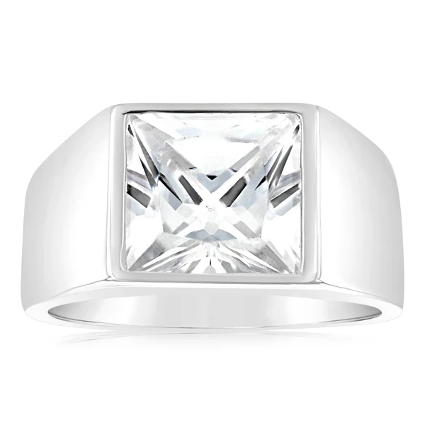 Sterling Silver Square White Zirconia Gents Ring – Shiels Jewellers