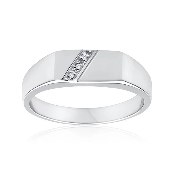 Sterling Silver x3 Diamond Set Gents Ring – Shiels Jewellers