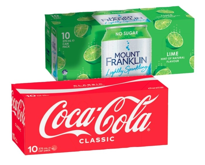 Coca-Cola, Sprite, Fanta or Mount Franklin Lightly Sparkling 10x375mL Selected Varieties