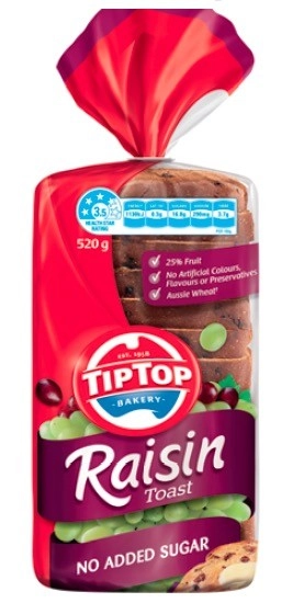 Tip Top Raisin Toast 520-600g Selected Varieties