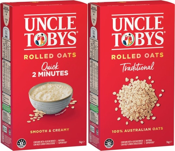 Uncle Tobys Traditional or Quick Rolled Oats 1kg