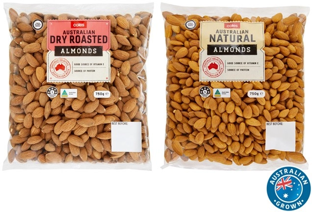 Coles Australian Dry Roasted or Natural Almonds 750g Pack