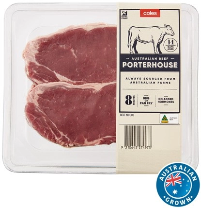 Coles Australian No Added Hormones Beef Porterhouse Steak 2 Pack 450g