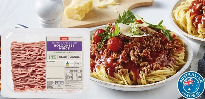 Coles Australian Pork & Beef 3 Star Regular Mince Bolognese 500g