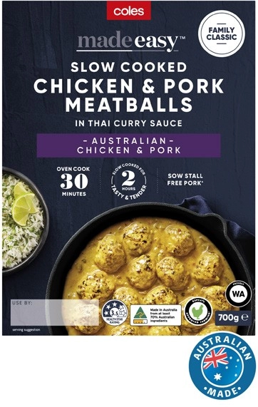 Coles Made Easy Family Classics Slow Cooked Chicken & Curry Meatballs 700g