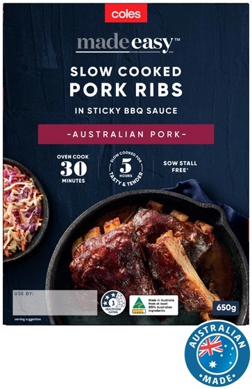 Coles Made Easy Slow Cooked Pork Ribs in BBQ Sauce 650g