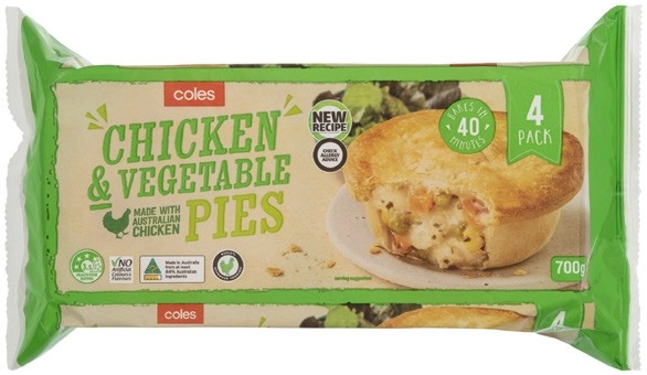 Coles RSPCA Approved Chicken & Vegetable Pies 4 Pack 700g