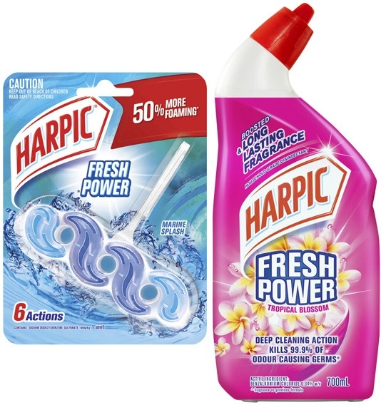 Harpic Fresh Power Liquid 700mL or In The Bowl Toilet Cleaner 39g