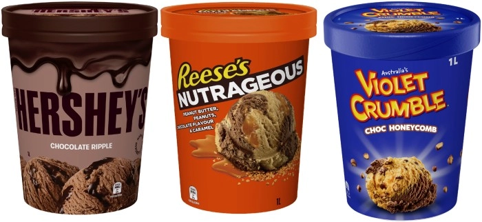 Hershey's, Reese's or Violet Crumble Ice Cream Tub 1 Litre