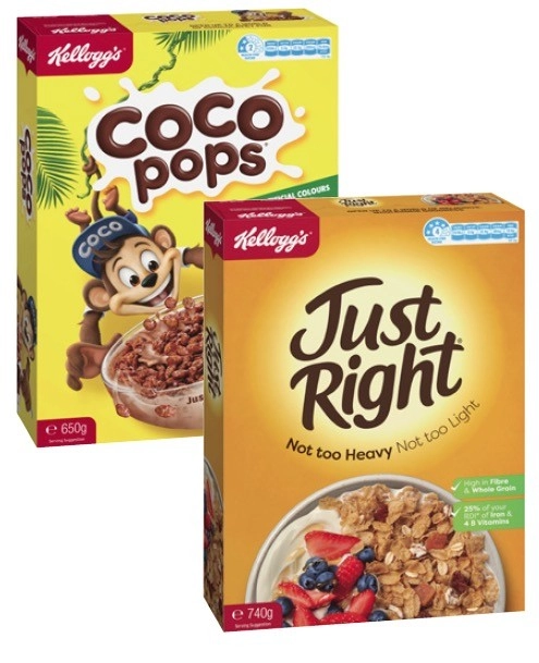 Kellogg's Coco Pops 650g, Just Right 740g or Crunchy Nut Cornflakes 640g