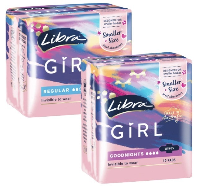 Libra Girl Regular Pads 12 Pack or Goodnight Pads with Wings 10 Pack