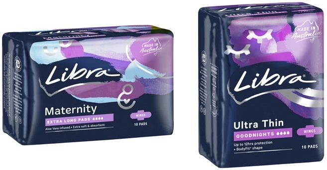 Libra Maternity or Goodnight Extra Long Pads with Wings 10 Pack