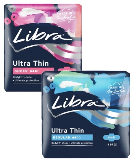 Libra Ultra Thin Pads with Wings Regular 14 Pack or Super 12 Pack