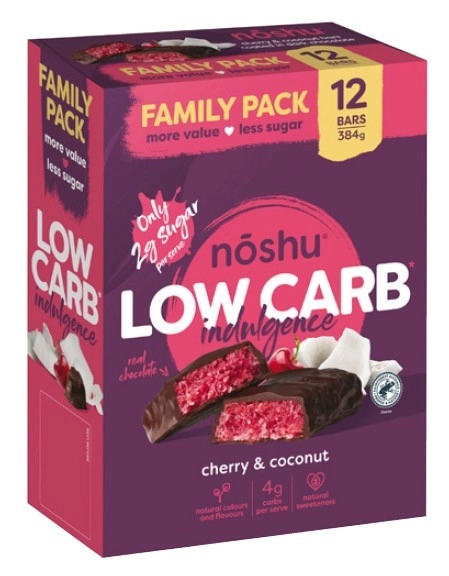 Noshu Low Carb Cherry & Coconut Indulgence Bars 12 Pack 384g