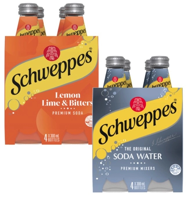 Schweppes Mixers or Soft Drink 4x300mL