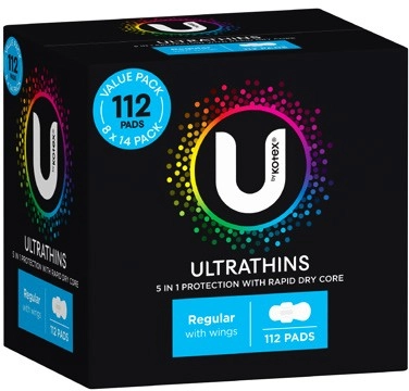 U By Kotex Ultra Thin Pads with Wings 112 Pack