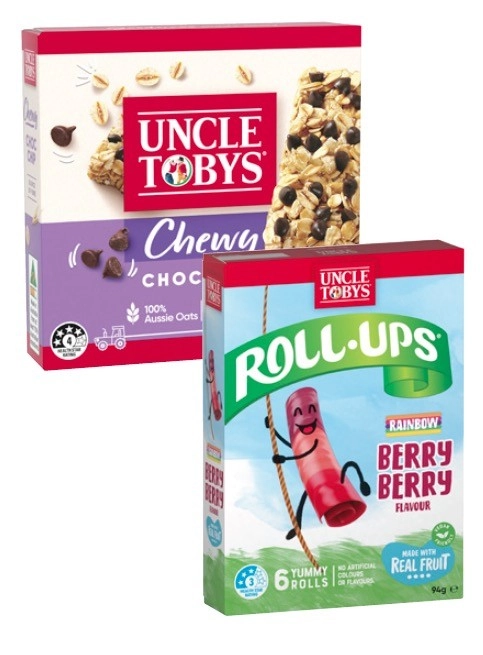 Uncle Tobys Muesli Bars 185g or Roll Ups 94g