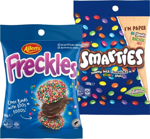 Allen’s Chocolate or Nestlé Smarties Share Pack 160g Selected Varieties