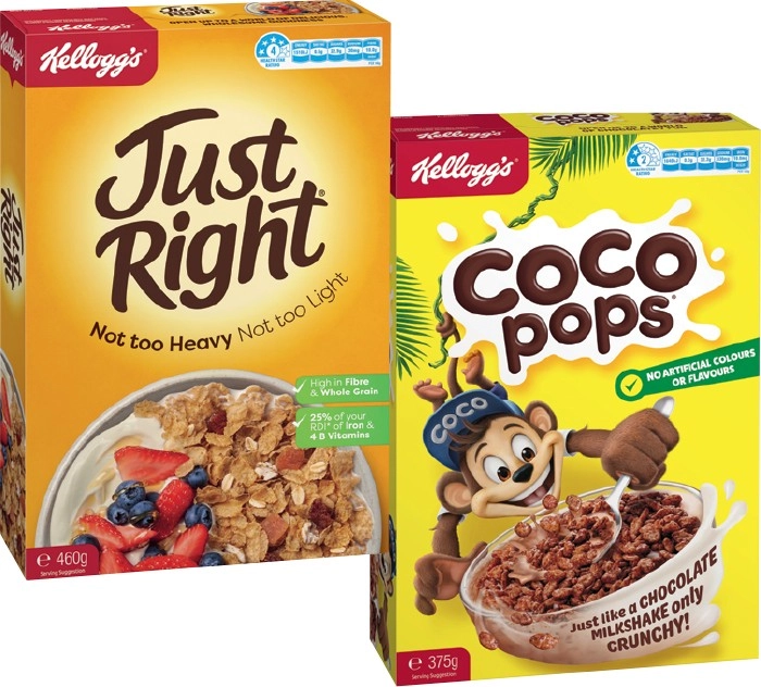 Kellogg's Coco Pops, Just Right or Froot Loops 285-460g