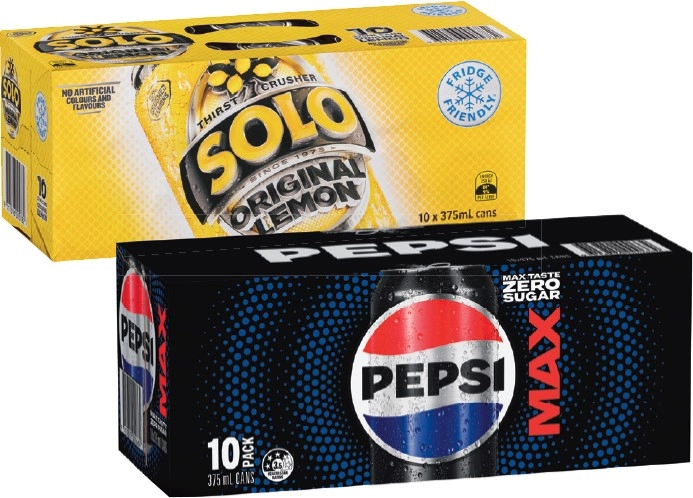 Pepsi, Solo or Schweppes Infused Natural Mineral Water 10x375mL Selected Varieties