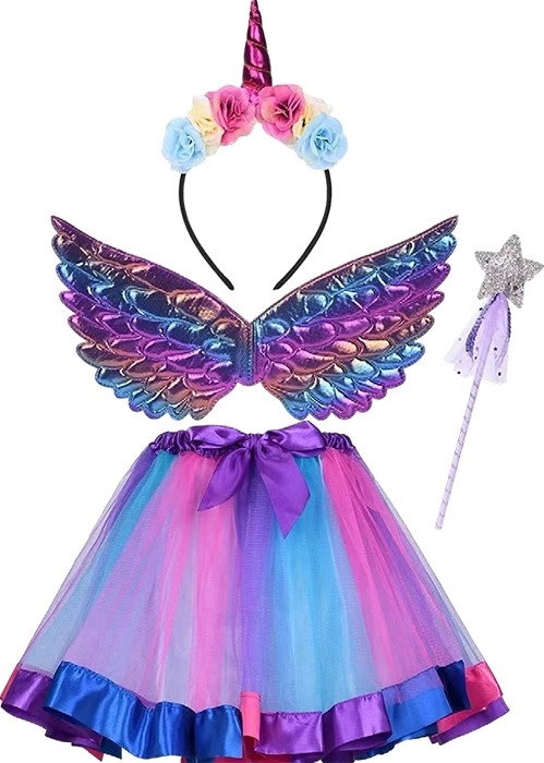 Fairy Costume with Wings Headband & Wand Ages 3-12 Yrs