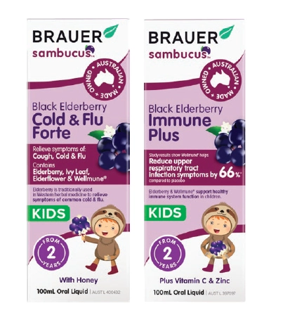 Brauer for Kids Black Elderberry Cold & Flu Forte or Black Elderberry Immune Plus 100ml