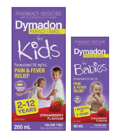 Dymadon Paracetamol 2-12 Years Strawberry 200ml or 1 Month - 2 Years Strawberry 60ml