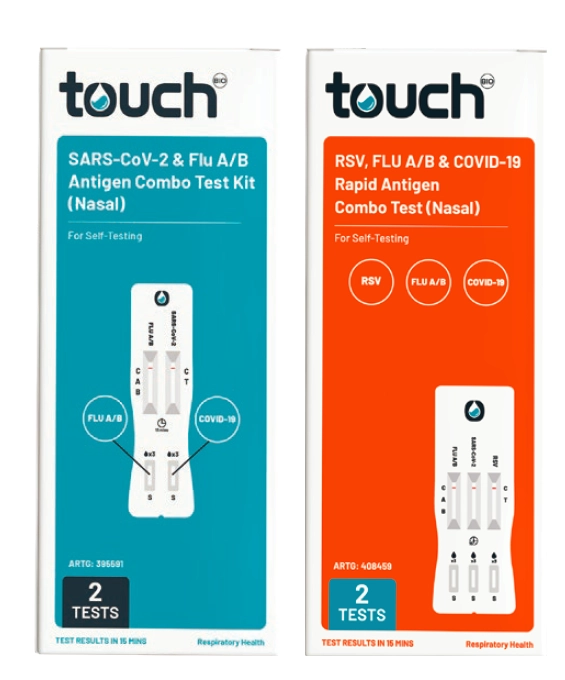 TouchBio 2in1 Flu A/B and COVID-19 Rapid 2 Pack or RSV, Flu A/B & COVID-19 Rapid Antigen Self-Testing 2 Pack