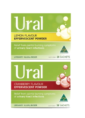 Ural Effervescent Powder Lemon Flavour or Cranberry Flavour 28 Sachets