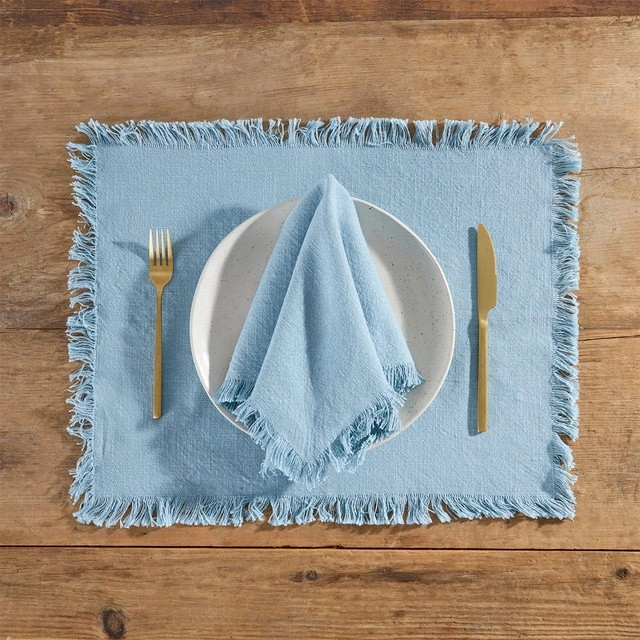 Ashra Fringed Blue Table Linen Range by M.U.S.E.