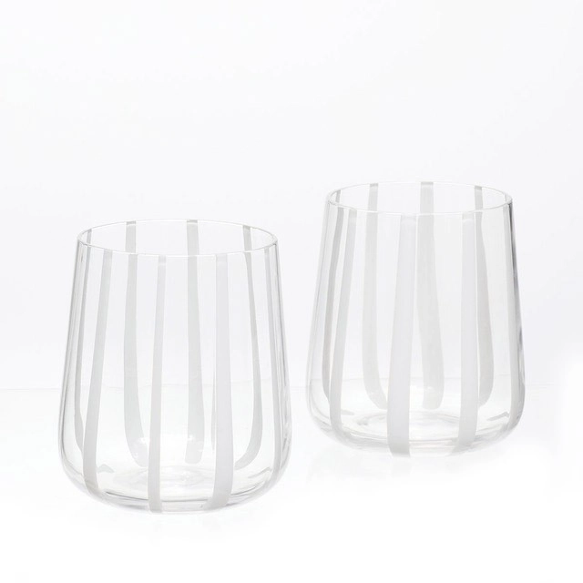 Atlas White Stripe Glass Tumblers Set of 2 by M.U.S.E.